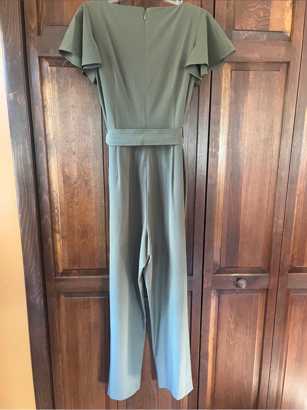 Calvin Klein Olive Jumpsuit with Flutter Sleeves and Tie Waist - Picture 3 of 3